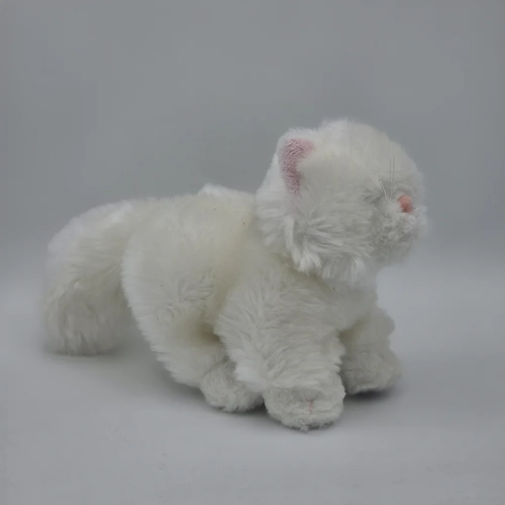 GANZ White Perisan Fluffy Plush Cat with Pink Ear and Nose Details